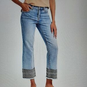 Embroidered Hem Light Blue Women's Jeans